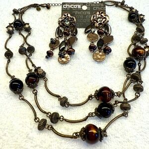 Chico's Bronze Metallic and Dark Bead Jewelry Set